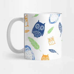 Orange Lime Blue White Owl Pattern Mug